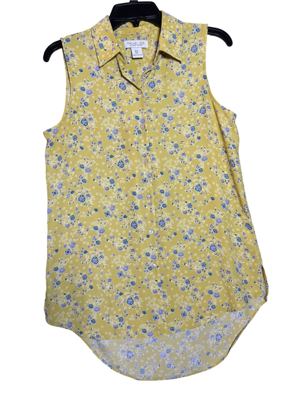 Rachel Zoe Women's Sleeveless Floral Button-Down Shirt Lime Yellow Size S
